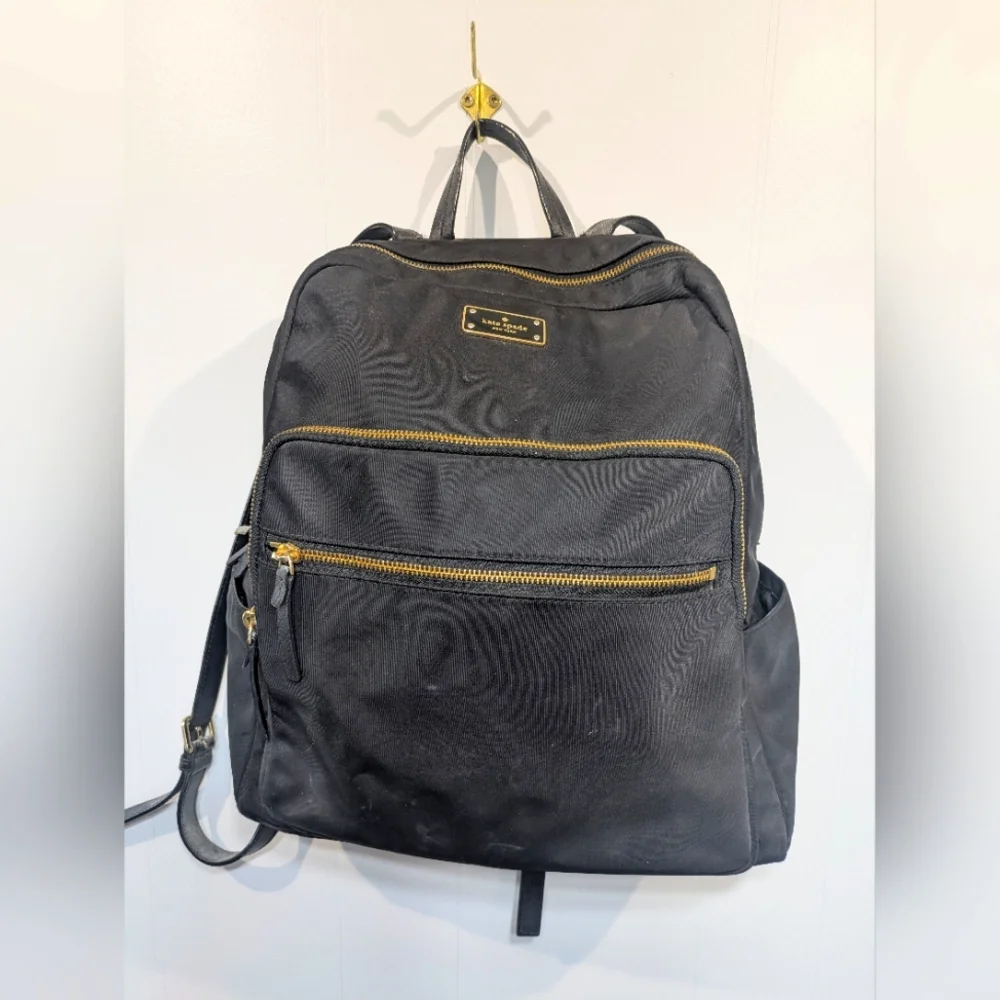 Kate Spade Black Nylon Backpack Gold Hardware Medium Laptop Travel Work‎ Bag